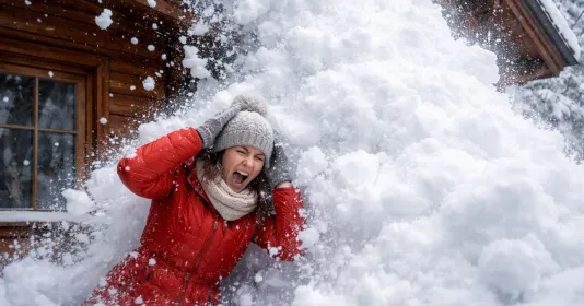 Pád sněhu ze střechy Náhled