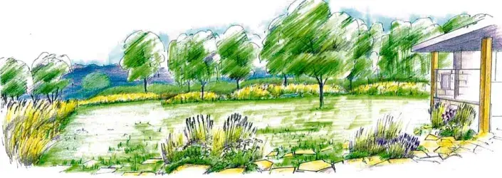 Skica zvlněné zahrady Skica zvlněné zahrady