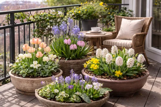 Jarní osázené mísy na balkoně Náhled